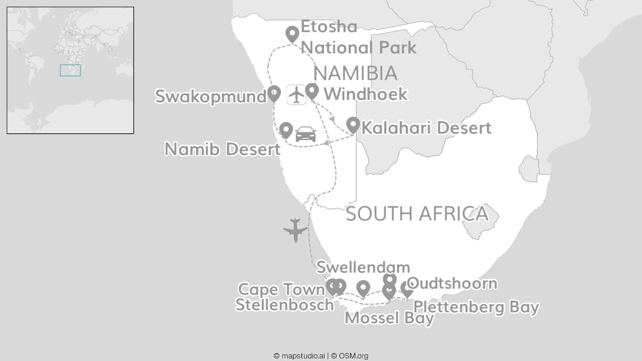 Namibia meets South Africa: Desert road trip and wildlife glamping